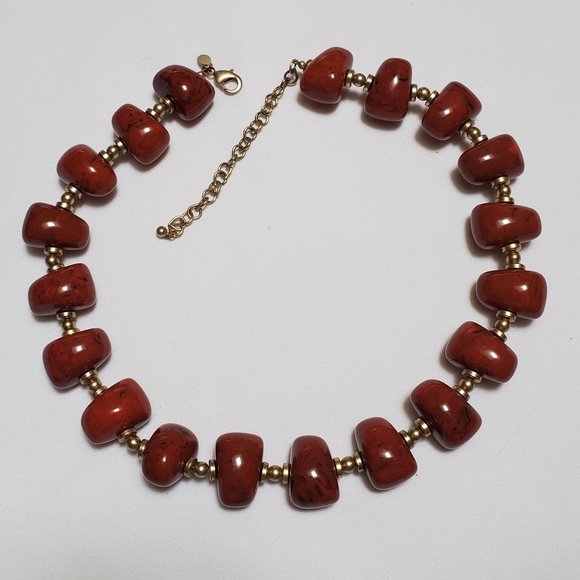 Chico's Chunky Burnt-Sienna Beads with Golden Accents - Picture 3 of 9
